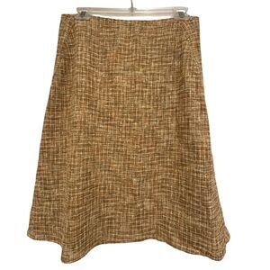 Piazza Sempione Linen Plaid Skirt Tan Woven Fitted Flare Hem. Size IT 42, US 10